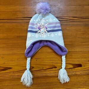 Disney Frozen Elsa blue purple pom pom fleece hat SIZE OS